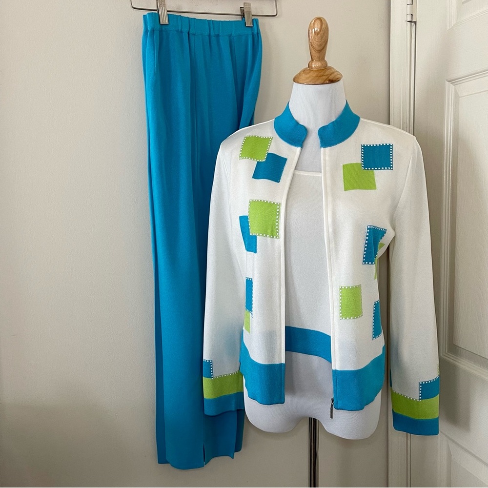 Ming Wang 3 Piece Color-Block Set: White/Turquois… - image 1